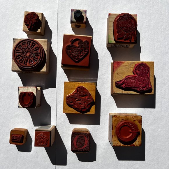 Office Rubber Stamps Dachshund Western Hat Horseshoe Smiley Face Rose